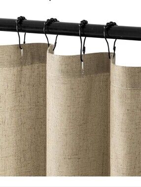 Miulee NWT 90"L Extra Long Cotton Linen Shower Curtain In Tan With Hooks